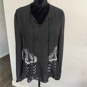Randolph Duke Black Blouse and Cami Set with Embroidery Floral Details. Size 16